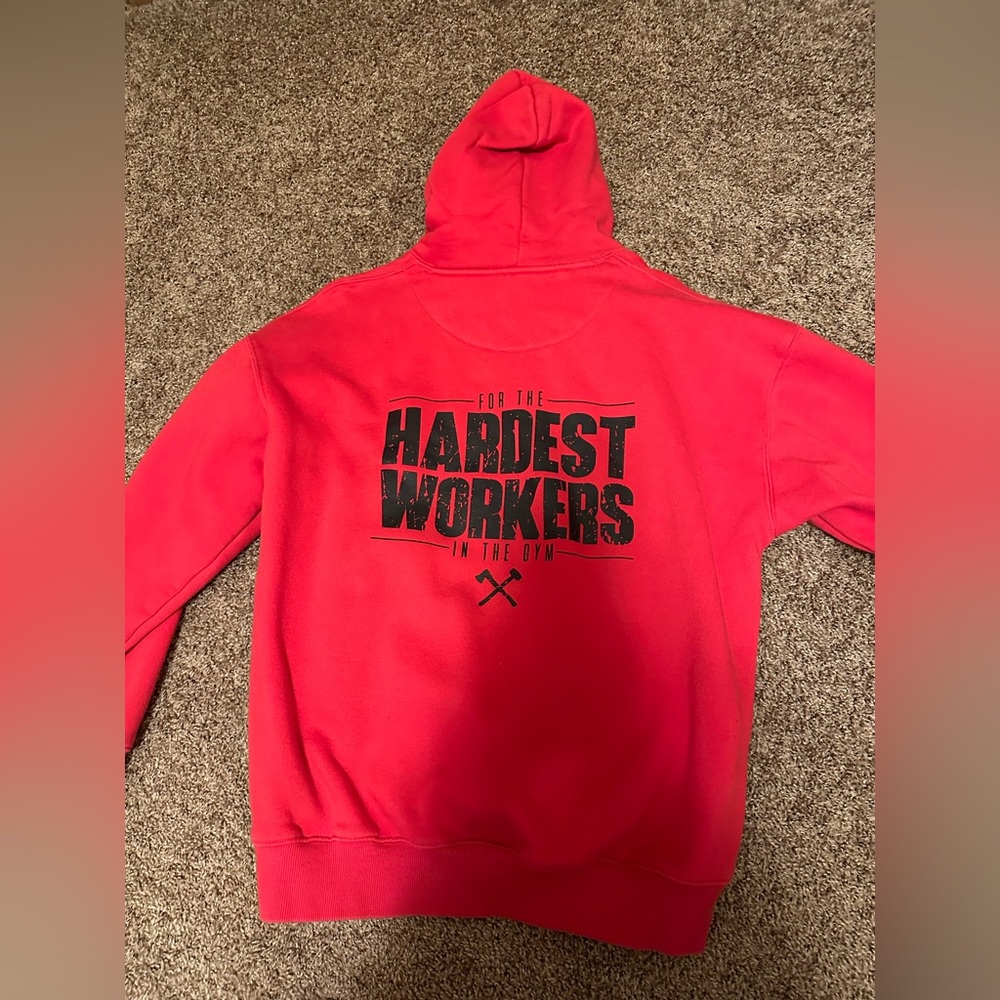 men’s or women’s ax and sledge, workout red hoodie